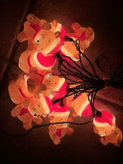 Vintage 1993 Christmas Teddy Bear Santa String Lights 10ct Blow Mold Novelty