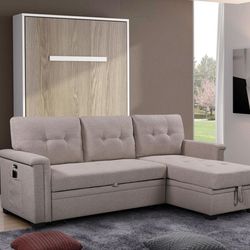 Ashlyn Light Gray Linen Reversible Sleeper Sectional Sofa/ Sofá Cama Seccional Reversible De Lino Gris Claro Ashlyn