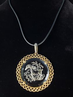 $25. Vintage 1960's Trifari Aries Glass Pendant - Zodiac Necklace - Crown Trifari - Aries Jewelry. Boho Jewelry. 16.5 inches long.