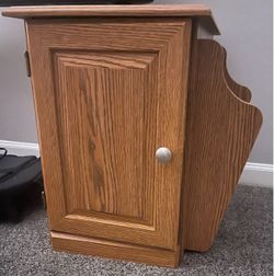 Oak Wood End Table with Cabinet Door