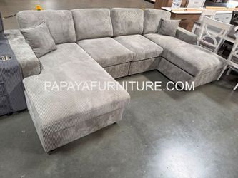 NEW TWO CHAISE Lounge Sectional Couch Set U Shape Sofa Set Light Gray Fabric Modern Contemporary Style Living Room Furniture Discount Clearance SALE 