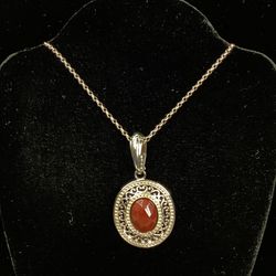 Sterling Silver Red Stone Necklace 