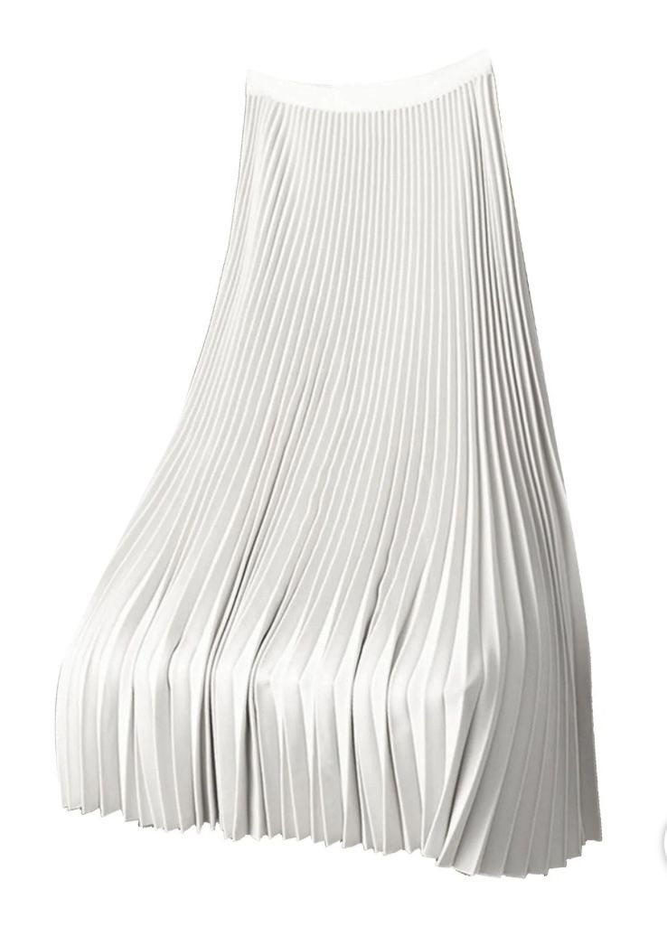 Women’s Skirt Solid Color Satin Pleated Skirt Color White Size XL