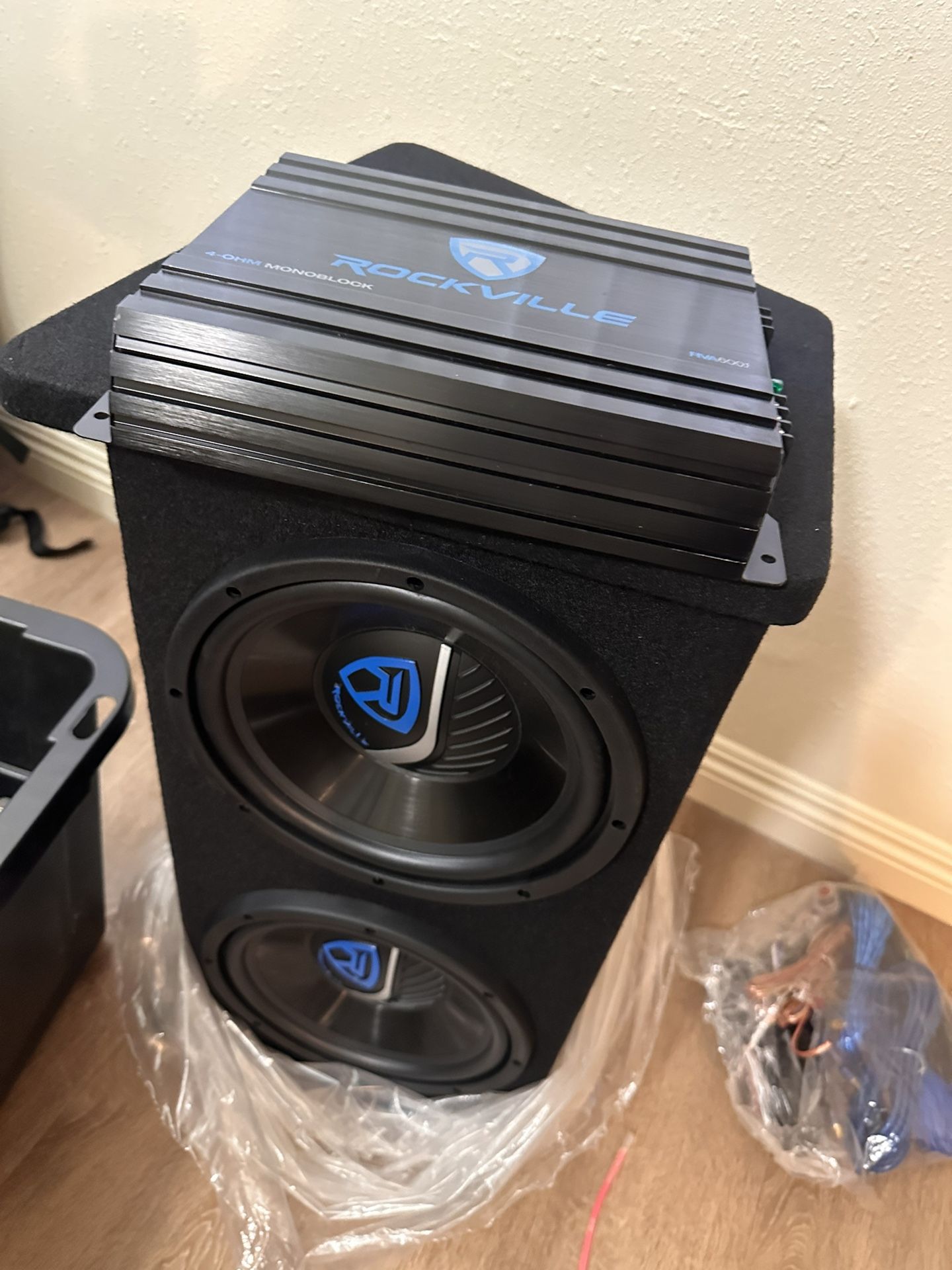 Rockville RV12.2B Dual 12" Vented Subwoofer System, 1200W Peak, Mono Amplifier, Complete Wiring Kit, Dash Bass