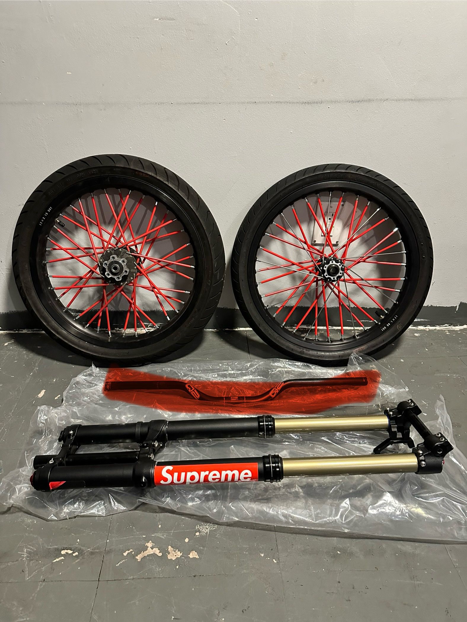 Surron 17in Supermoto Wheel Set , Handlebars And Dnm Front Fork For Surron And Front Fender Tooo