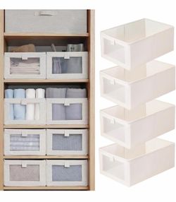 Pradnel Linen Closet Storage Bins with Clear Window (4 Pack) - Like New