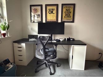 Two Alex units and one black/brown desk top