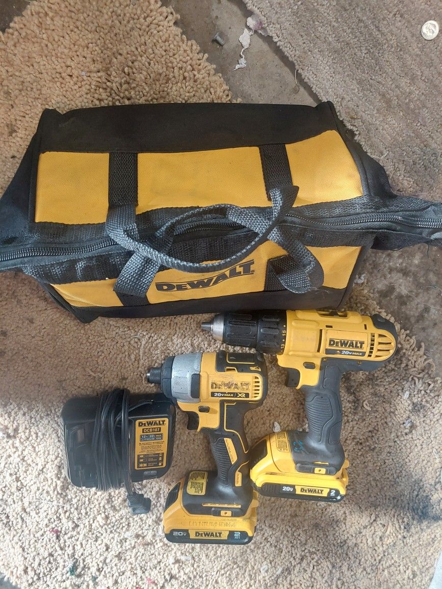 Dewalt Drill And Compat Drill batteries And New Charger New Bag