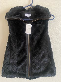 Carmen Black Faux Fur Zip-Up Vest for Women