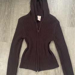 brown knitt zip up 