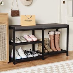 ZHOOGE Shoe Bench & Rack Storage Bench - Entryway Bench with Seat Cushion, Stable Organizer