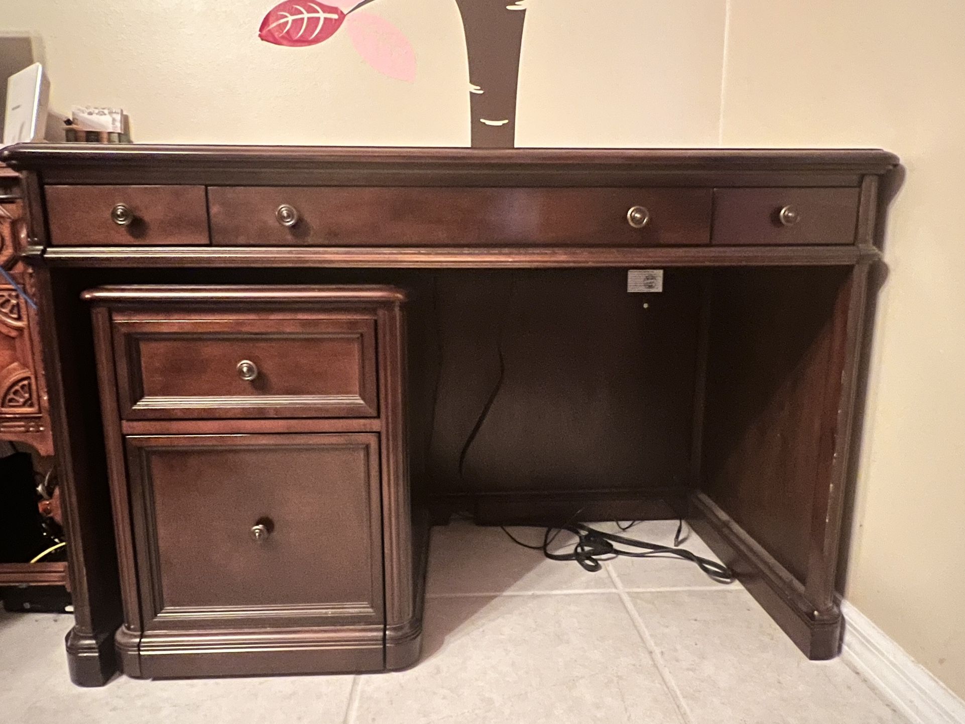 Desk with matching detached file cabinet on wheels