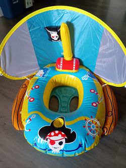 Inflatable Pirate Ship Baby Pool Float with Canopy