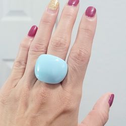 Blue women's lady's unisex large wide chunky ring