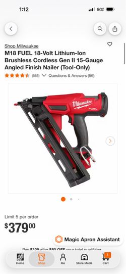 Milwaukee 2839-20 M18 FUEL Brushless Cordless 15-Gauge Finish Nailer, Bare