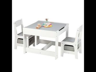 3 in 1 Toddler Wood Table & 2 Chairs Set, Activity Table for Toddlers, Grey ($50)