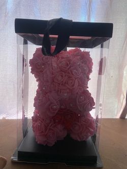 Pink Rose Bear with Rhinestones in Display Box