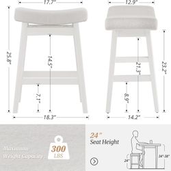 24 Inch Counter Height  Bar Stools with Sturdy Wood Legs Set of 2, Pale Gray Fabric