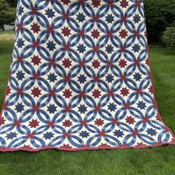 Vintage Americana Queen Size Double Wedding Star Quilt