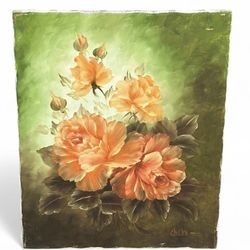 Vintage Signed Floral Painting on Canvas 18” x 14”