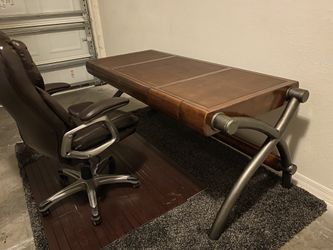 Desk, Credenza Shelf And Chair