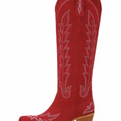 LUNETTA Women Cowboy Boots Mid Calf Cowgirl Western Boots Embroidered Suede Pull On Almond Toe Chunky Heel