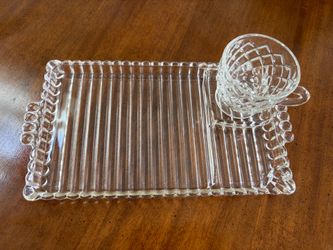 Vintage Hazel Atlas Clear Glass Snack Sets - Ball and Rib Pattern - Hostess Tray & Cup Set