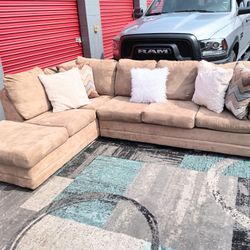 Beige L Shaped Sectional Couch 
