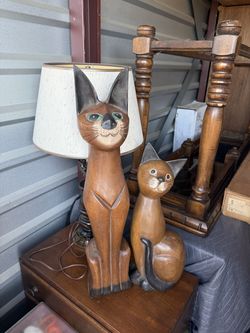 Carved Wood Cat Statues