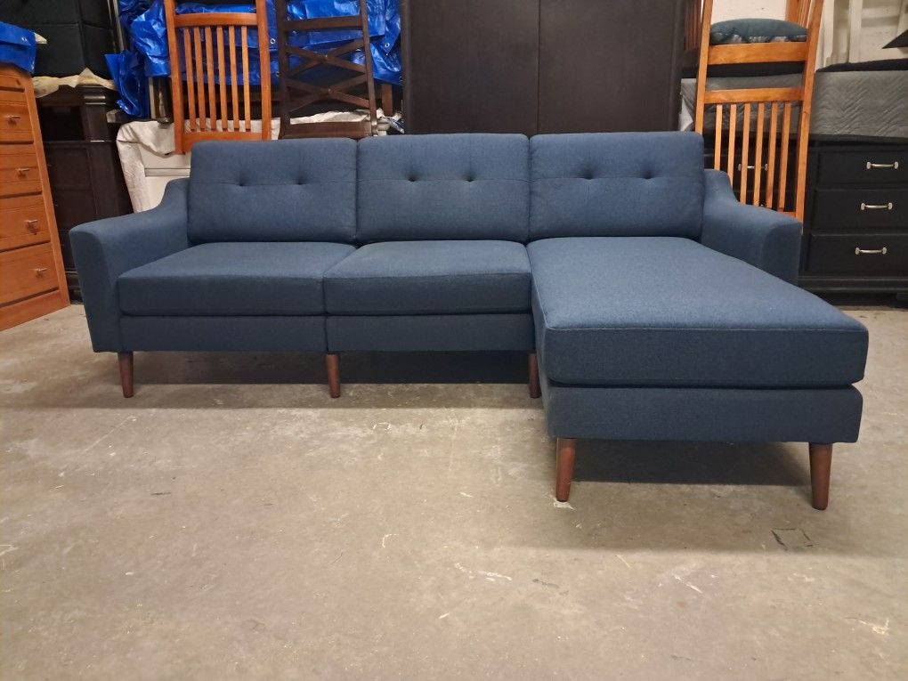 Blue Tufted Mid Century Modern Style Reversible Sectional Couch for Sale in West Babylon, NY