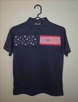Travis Mathew - Boys - Medium - Polo - Short Sleeve - Cotton/Polyester - USA Flag Design - Blue / Red