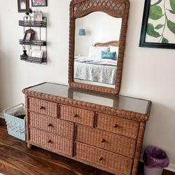 Wicker Dresser With Mirror