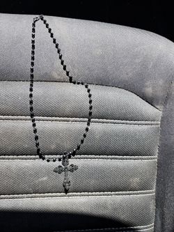 Black Beaded Rosary Necklace with Cross Pendant