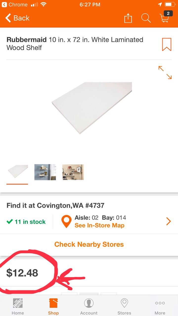 Rubbermaid white laminated wood shelf