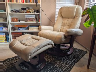 Genuine Barcalounger recliner and ottoman in ivory.