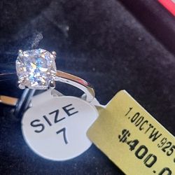 Size 7 1 Ctw MOISSANITE solitaire VALENTINE'S  DAY or Engagement Ring Sterling Silver 925 Passes All Diamond Testers