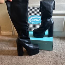 Black Long Leather Boots