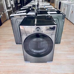 New LG - 7.4 Cu. Ft. Stackable Smart Gas Dryer with Steam and Built-In Intelligence - Black steel Model: DLGX4001B