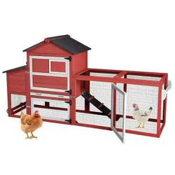 Mobile Chicken Tractor for 1-2 Chickens(Inner Space 12. 33sq. ft) in Red, Chicken Coop with Wheels