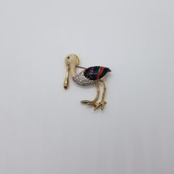 Pelcan pin brooch gold trim multicolor