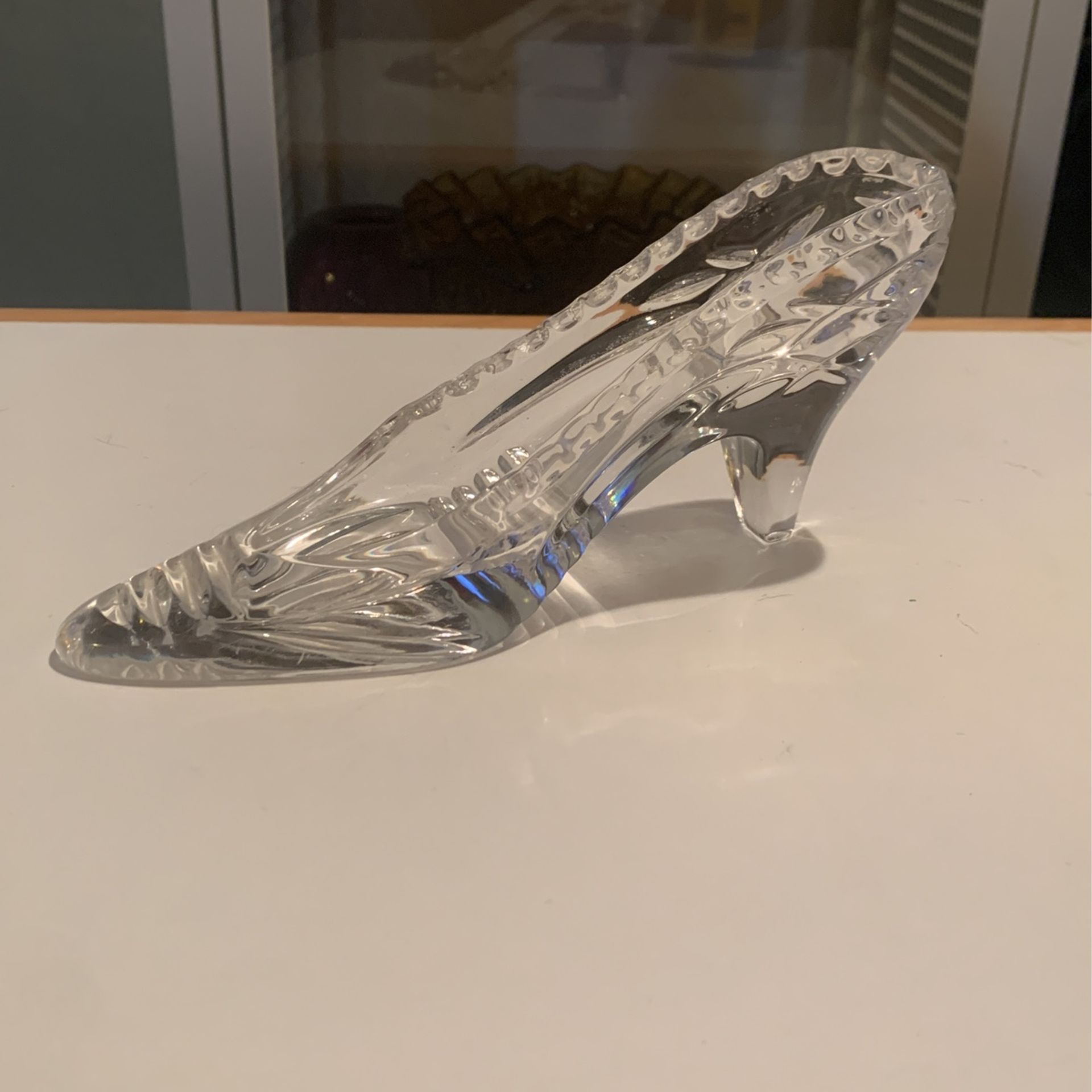 Clear pressed Crystal Glass High Heel Scalloped Slipper Shoe Cinderella