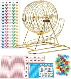 Regal Bingo Bingo Game Set for Adults and Kids - Includes 11 Inch Gold Bingo Wheel Cage, 75 Window Balls, Master Board, 18 Standard Cards & 25 Jumbo 