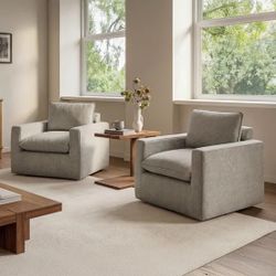 Set of 2 Sereen Fabric Swivel Accent Chair, Taupe