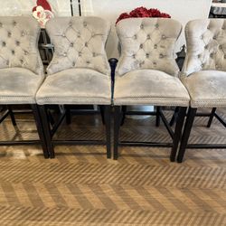 BAR STOOLS SET OF 4 VELVET BUTTON TUFTED BAR STOOL CHAIRS