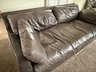 Restoration Hardware RH Belgian Track Arm Leather Bench-Cushion Sofa, Pewter Grey