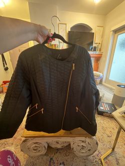 Black Quilted Moto Jacket with Gold Zippers