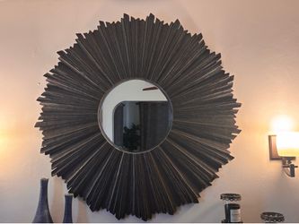 Grey wood mirror