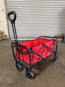 Compact Folding Wagon Cart, Collapsible Utility Wagon with Side Pockets Portable Design, 330 lb Max Load