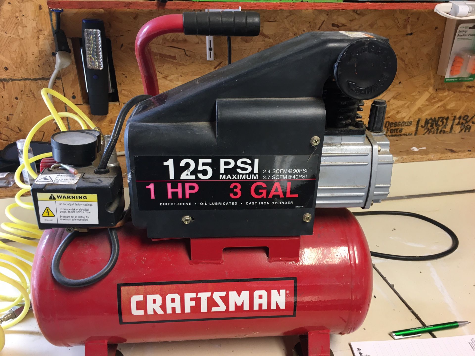 Craftsman compressor 125 psi 1 hp 3 gal