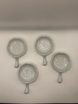 Vintage Figural Ceramic Skillet Dipping Dishes - 1.4 lb Scale Verified Set